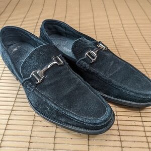 Stacy Adams Men's Newcomb Moc-Toe Slip-On Loafers Horse Bit 10.5 M Black Suede S